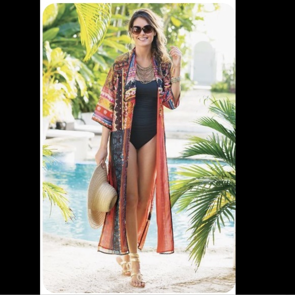 Soft Surroundings Jackets & Blazers - Women's Multicolor Canaria Kimono Duster Topper